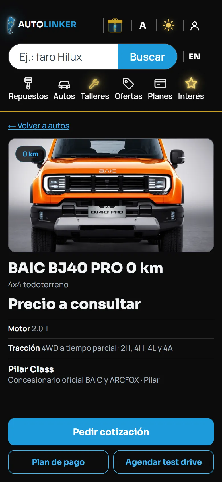 Publicación de un auto 0 km BAIC de un concesionario oficial